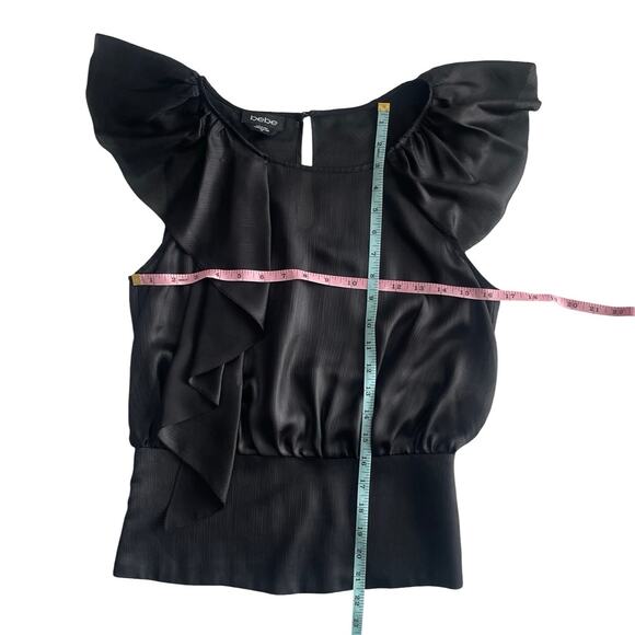 Y2K Bebe Black Sheer Ruffle Flutter Sleeve Blouse S/P - Picture 3 of 6